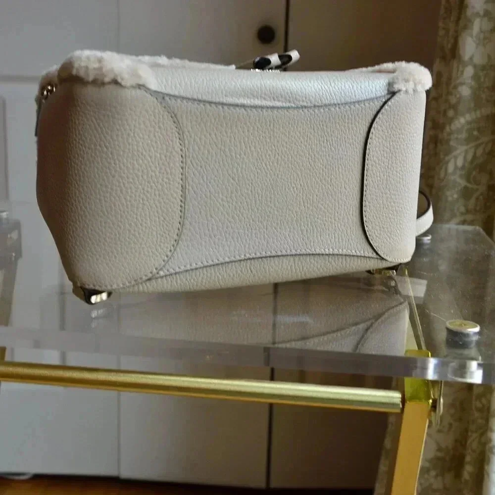 Kate Spade K9398 Leila Flap Backpack Fur Faux Shearling Light Sand